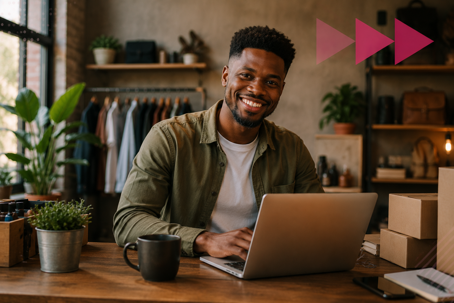 Young South African business owner completing an online application on a laptop